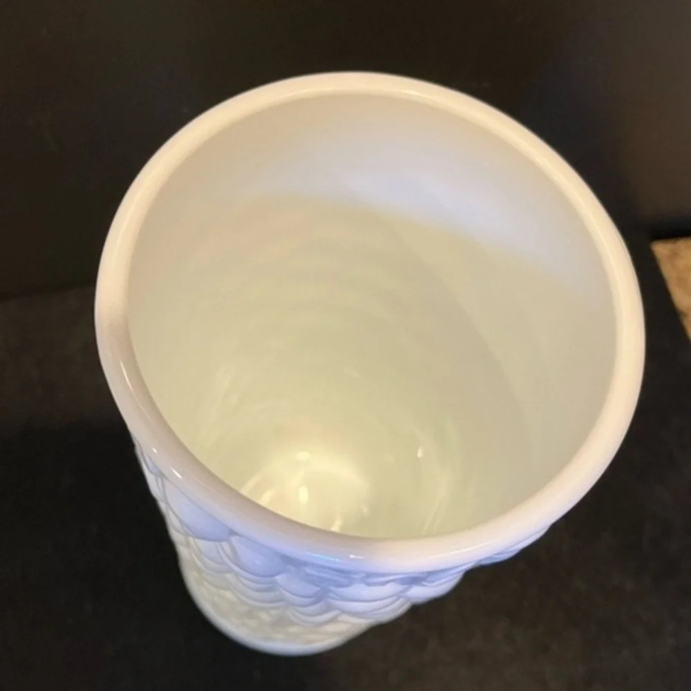 Vintage Textured Fruit Pattern Milk Glass Vase